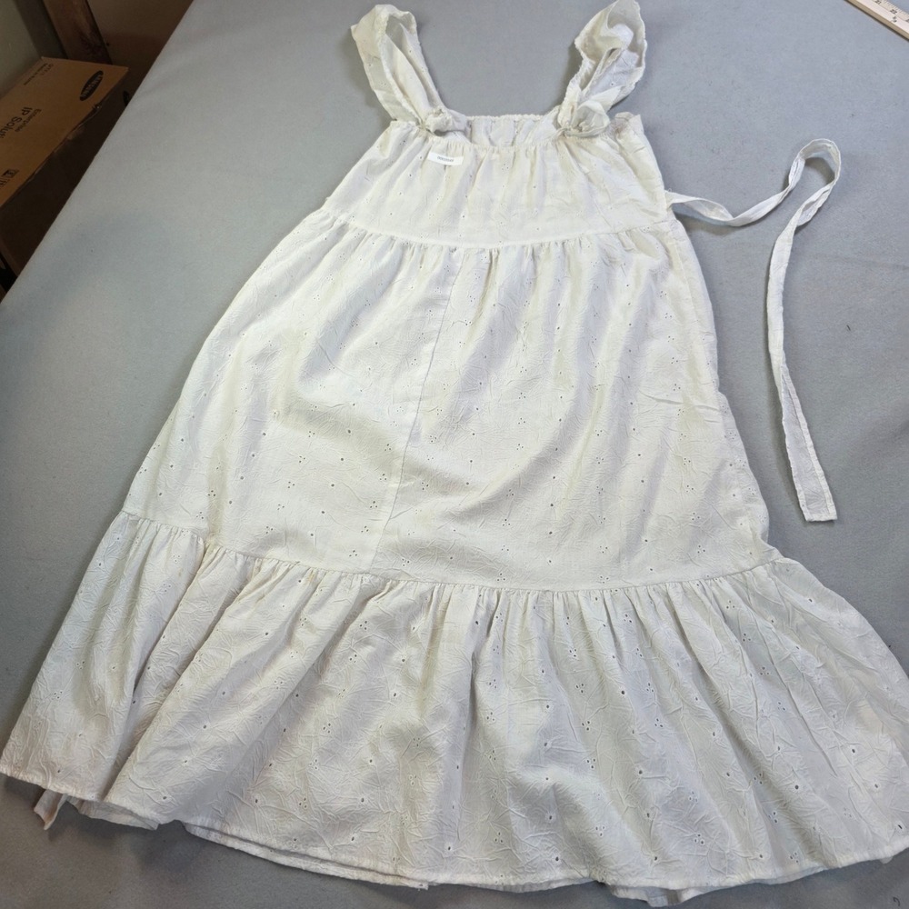 Soda Blu White Eyelet Lace Tiered Midi Dress Ruffle Strap Cottagecore Boho Small